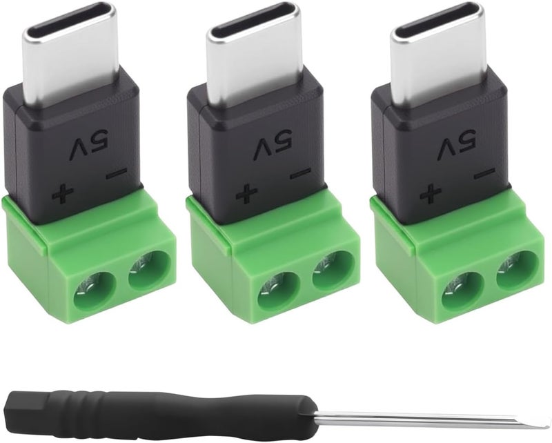 Poyiccot محول طرفي برغي USB Type-C، موصل USB C إلى موصل بدون لحام 2 دبوس، محول طرفي برغي USB C 5V 1.5A لإصلاح شحن الطاقة، عبوة 3 قطع - Image 1